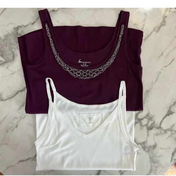 Lot of 2 Ribbed Tank Tops Plunging Neckline Beaded White & Maroon size XL, 14/16 - Picture 11 of 11